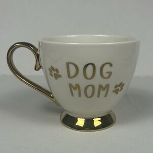 Nanette Lepore Dog Mom Fancy Coffee Mug with Gold Trim and Gold Paw Print 12 Oz